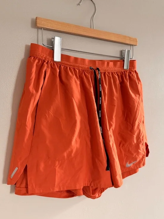 Nike Men's Bright Orange Athletic Shorts with Reflective Swoosh - Picture 2 of 7